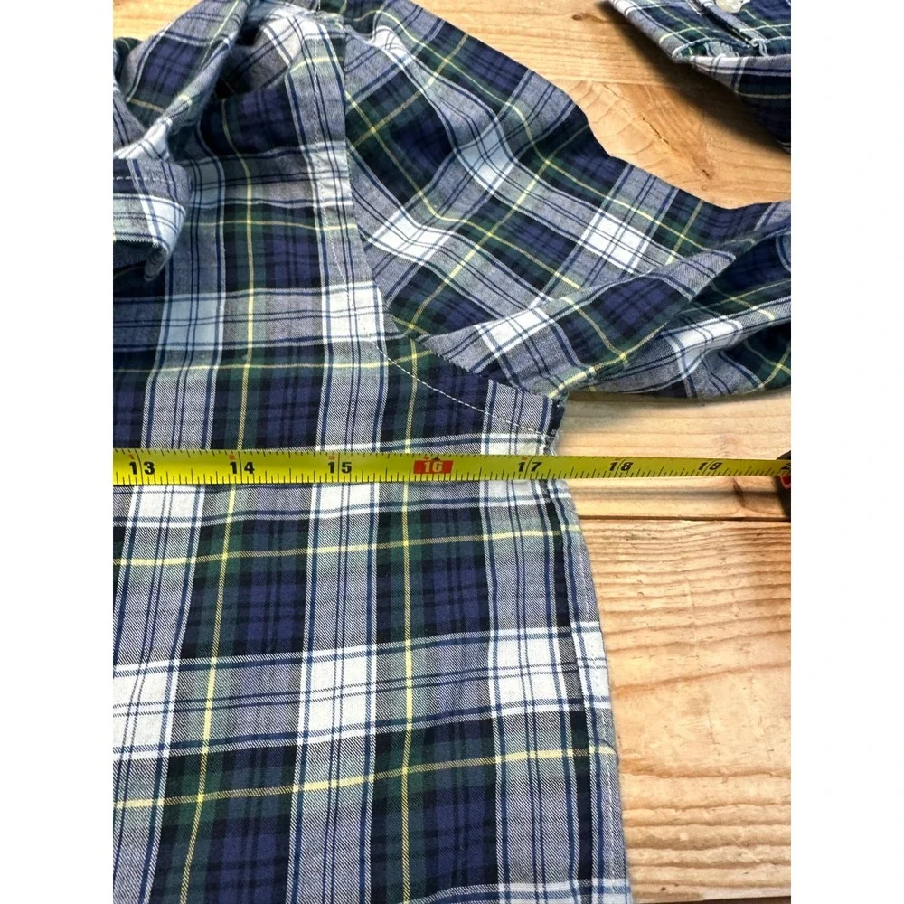 Ralph Lauren Boys Blue Green Plaid Button Down Shirt Size M 10-12 Long‎ Sleeve